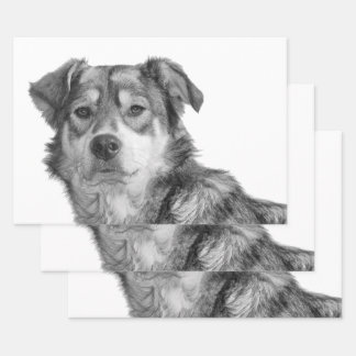 Refined Monochrome Large Mixed Breed Canine Wrapping Paper Sheets