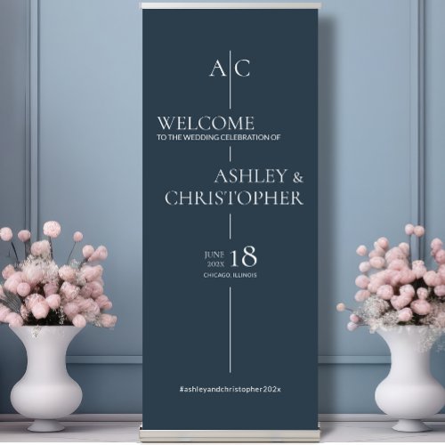 Refined Navy Blue Typography Wedding Welcome Retractable Banner