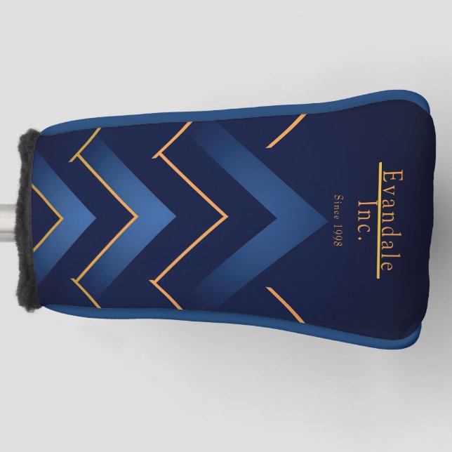 Refined Navy Gold Chevron Personalized Putter Golf Head Cover (Front)