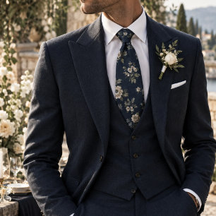Refined Navy Heritage Floral Pattern Neck Tie