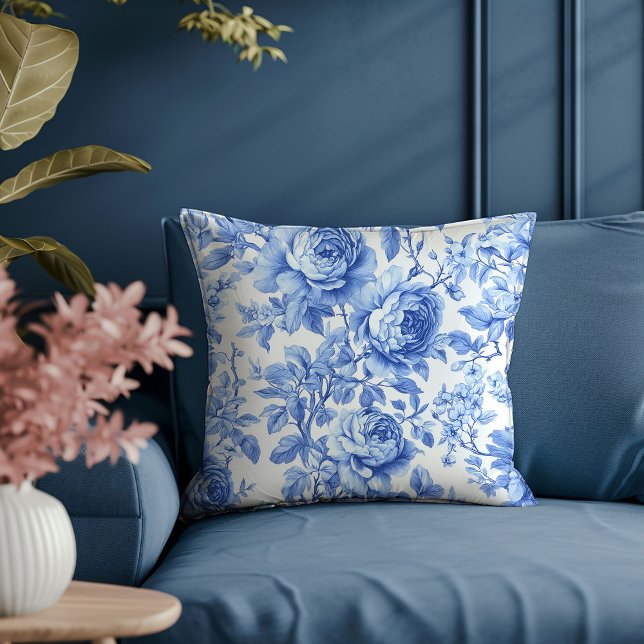 Refined Navy Roses Floral Toile Home Pillow (Refined Navy Roses Floral Toile Home Pillow)
