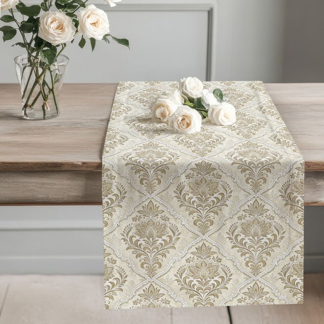 Refined Neutral Damask Table Runner Vintage Style (Refined Neutral Damask Table Runner Vintage Style)