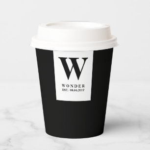 Refined Newly Wed Monogram Black Minimalist Wedd Paper Cups