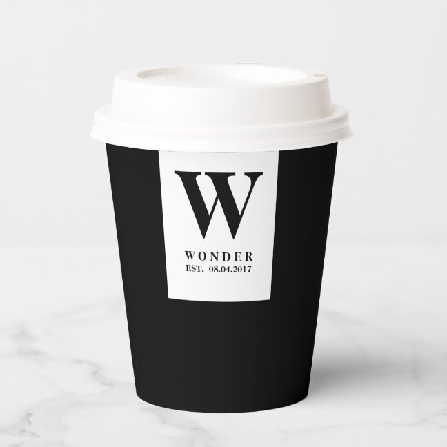 Refined Newly Wed Monogram | Black Minimalist Wedd Paper Cups