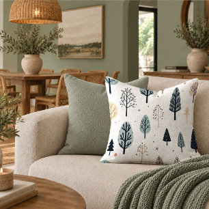 Refined Nordic Winter Forest Snow Scene Pillow Art