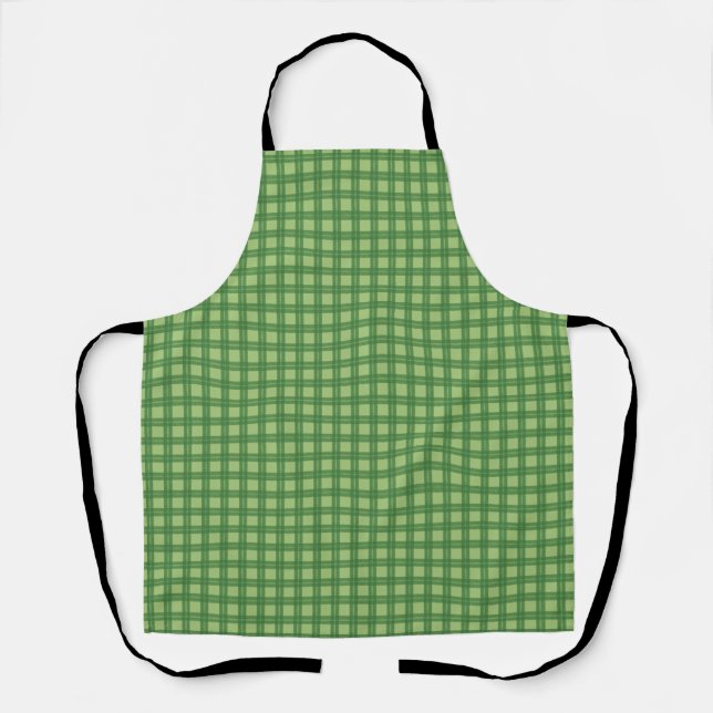 Refined Olive and Forest Green Fine Check Gift Apron (Front)