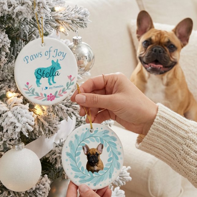 Refined Pastel Blue French Bulldog | Personalized  Ceramic Ornament (Creator Uploaded)