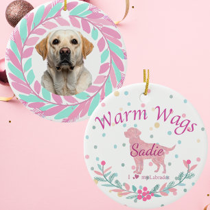 Refined Pastel Pink Labrador Retriever Custom Ceramic Ornament