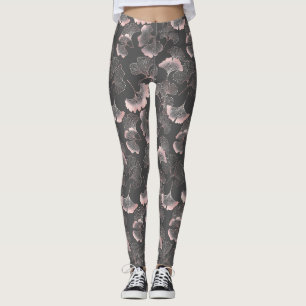 Refined Pink Ginkgo Leaves with Metallic Texture Leggings
