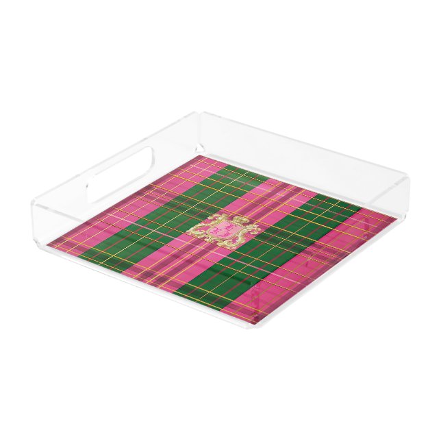 Refined Pink & Green Plaid Monogram Acrylic Tray (Angled)