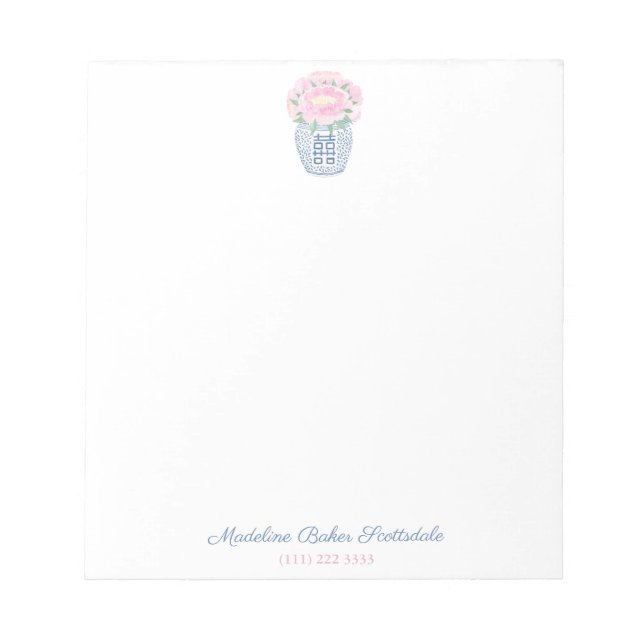 Refined Pink Peony Ginger Jar Ladies Notepad (Front)