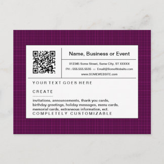 refined QR code : magenta plaid Invitation Postcard