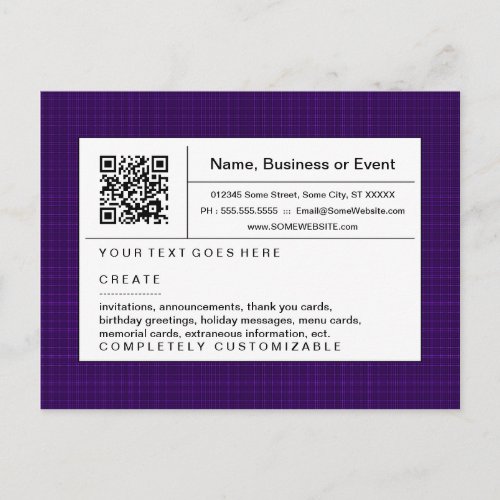 refined QR code  purple plaid Invitation Postcard