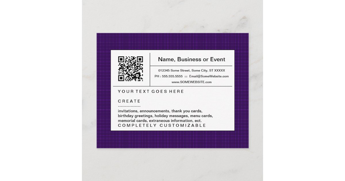 refined QR code : purple plaid Invitation Postcard | Zazzle.com
