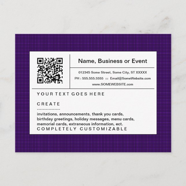 refined QR code : purple plaid Invitation Postcard (Front)
