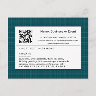 refined QR code : teal plaid Invitation Postcard