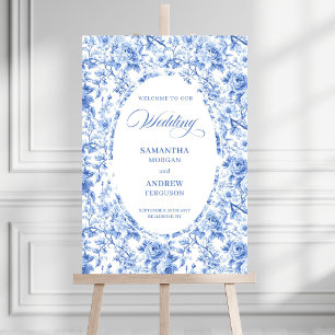 Refined Royal Blue Rose Pattern Wedding Welcome  Foam Board