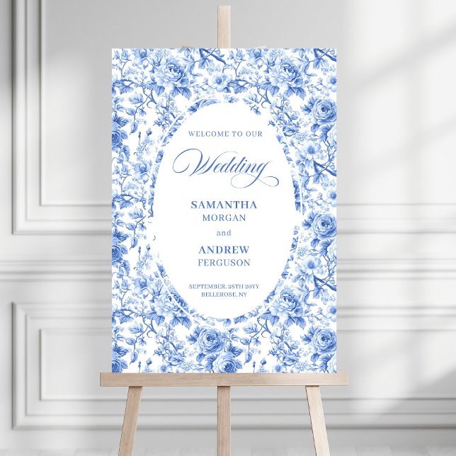 Refined Royal Blue Rose Pattern Wedding Welcome  Foam Board (Refined Royal Blue Rose Pattern Wedding Welcome Sign)