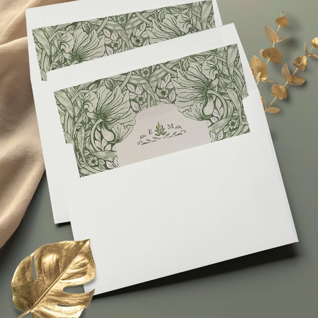 Refined Sage and Botanical Print Wedding Envelope Liner (Creator Uploaded)