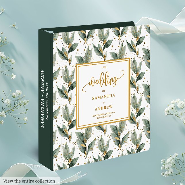 Refined Sage Green And Gold Wedding Memory Album 3 Ring Binder (Refined Sage Green And Gold Wedding Memory Album 3 ring binder)