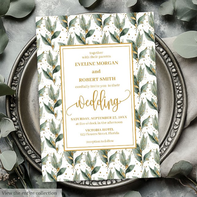 Refined Sage Green Gold Eucalyptus Wedding Invites (Refined Sage Green Gold Eucalyptus Wedding Invitation)