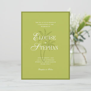 Refined Script Palm Tree Chartreuse Beach Wedding Invitation