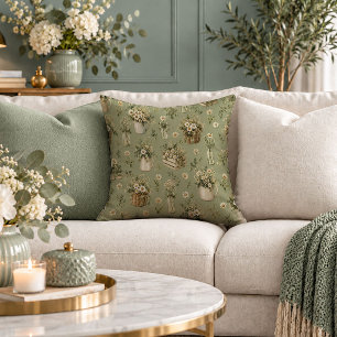 Refined Shabby Chic White Flowers Throw Pillow