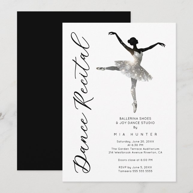 Refined Silver Sparkle Ballet Recital TMF26 Invitation (Front/Back)