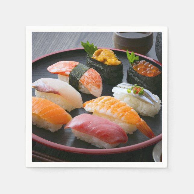 Refined Sushi Selection on Lacquerware – SUSHIMI C Napkins (Front)