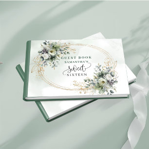 Refined Sweet 16 watercolor greenery botanical  Guest Book
