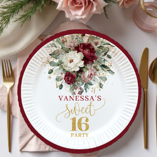 Refined Sweet Sixteen Blush Burgundy Plates