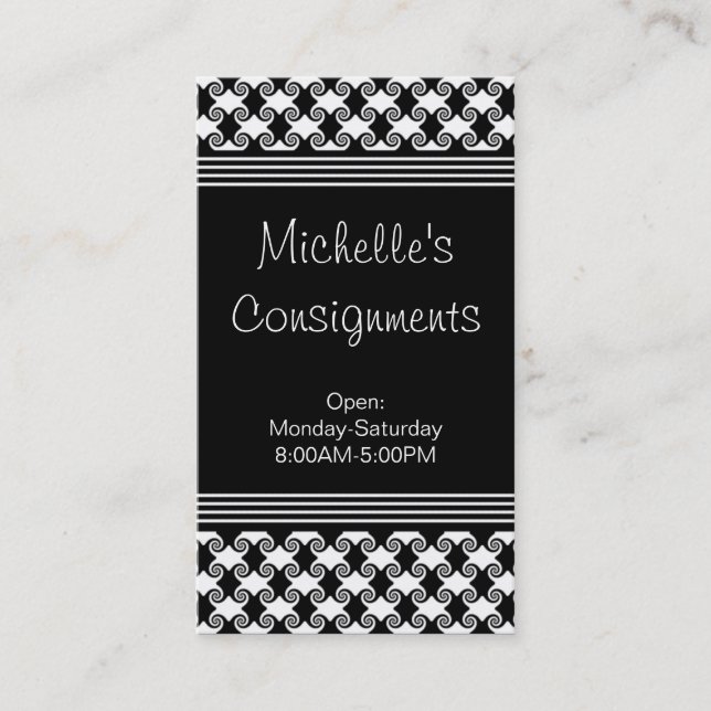 Refined Swirls Business Card, Black and White Business Card (Front)