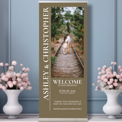 Refined Taupe Brown Photo Wedding Welcome Retractable Banner