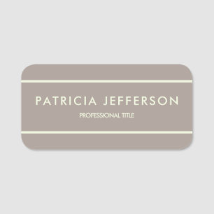 Refined Taupe Greyish Brown and Cream Minimal Name Tag