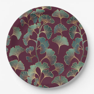 Refined Teal Ginkgo with Gold Accents Paper Plates