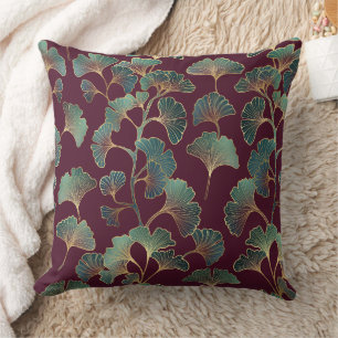 Refined Teal Ginkgo with Gold Accents Throw Pillow