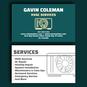 Refined Teal HVAC Contractor Business Card