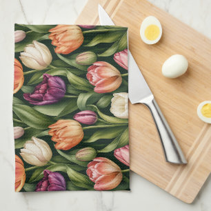 Refined Tulip Botanical Illustration Kitchen Towel