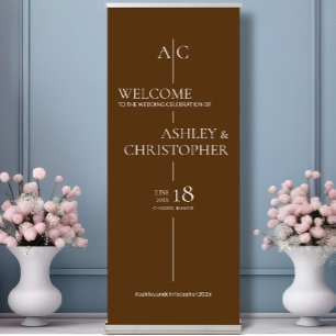 Refined Walnut Brown Typography Wedding Welcome Retractable Banner