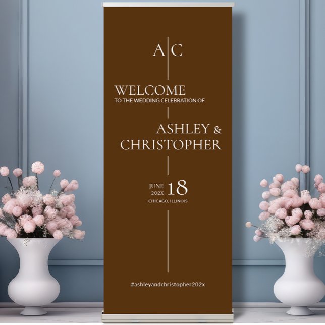 Refined Walnut Brown Typography Wedding Welcome Retractable Banner (Creator Uploaded)