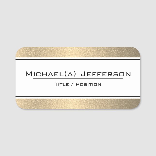 Refined White and Luxury Gold Glitter Name Tag (Front)