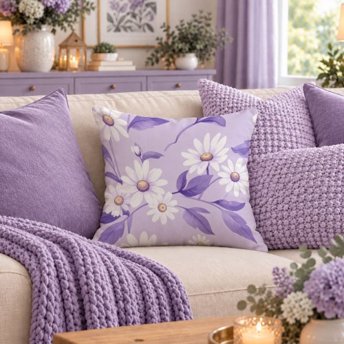 Refined White Daisy Purple Floral Cushion Cover
