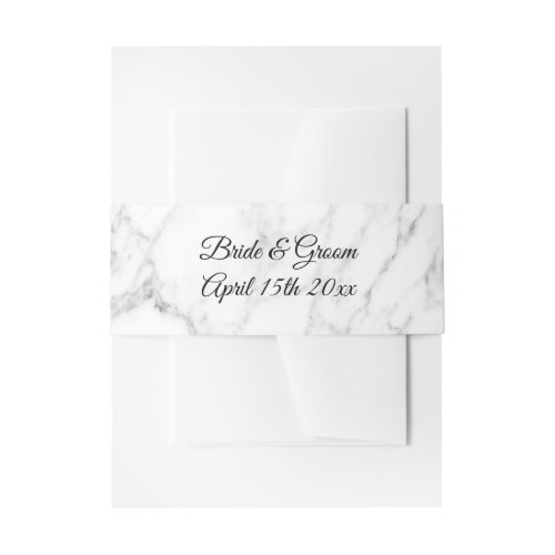 Refined white marble stone background wedding invitation belly band