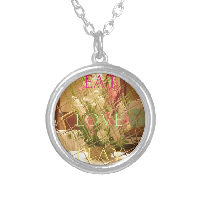 Reflected Blooms Art Print Silver Plated Necklace (Front)