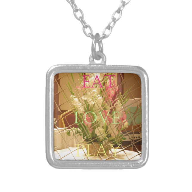 Reflected Blooms Art Print Silver Plated Necklace (Front)