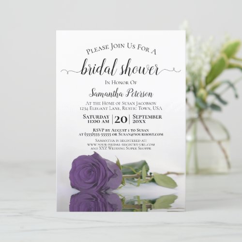 Reflecting Amethyst Purple Rose Bridal Shower Invitation