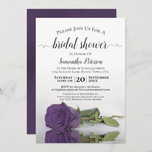Reflecting Amethyst Purple Rose Bridal Shower Invitation