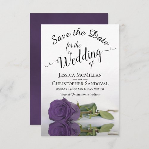 Reflecting Amethyst Purple Rose Romantic Wedding Save The Date