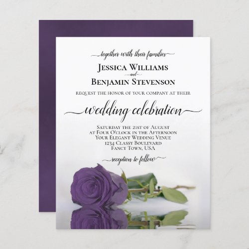 Reflecting Amethyst Rose BUDGET Wedding Invite