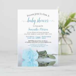 Reflecting Blue Rose Elegant Baby Boy Shower Invitation